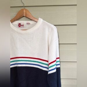 BOG Sport vintage acrylic sweater crew white striped retro skate snowboard EUC L